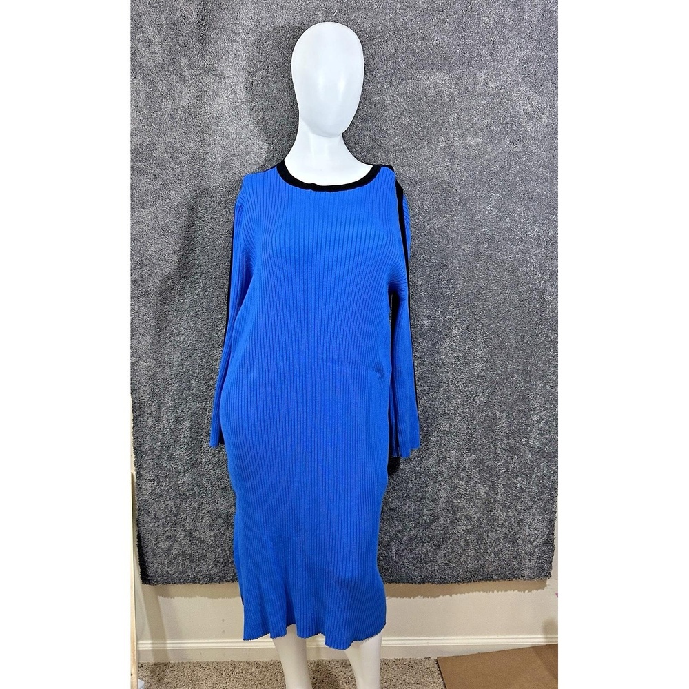 Future Collective Kahlana Barfield Brown Blue Ribbed Sweater Dress 4X Plus Size